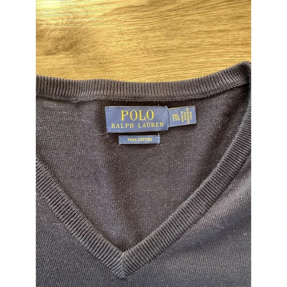 Polo Ralph Lauren 2XL Navy Pima Cotton Men's Pullover Sweater V-Neck Preppy‎ - Picture 2 of 7